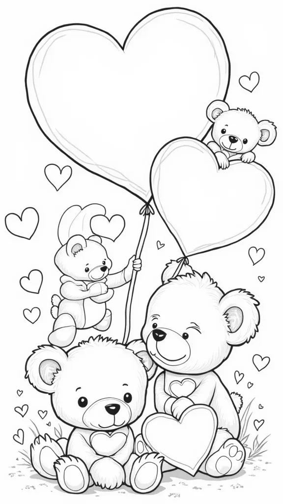 coloriages ours en peluche avec des coeurs